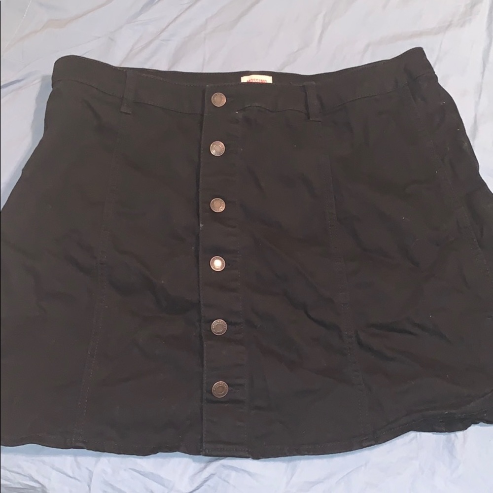 Black denim front button skirt
